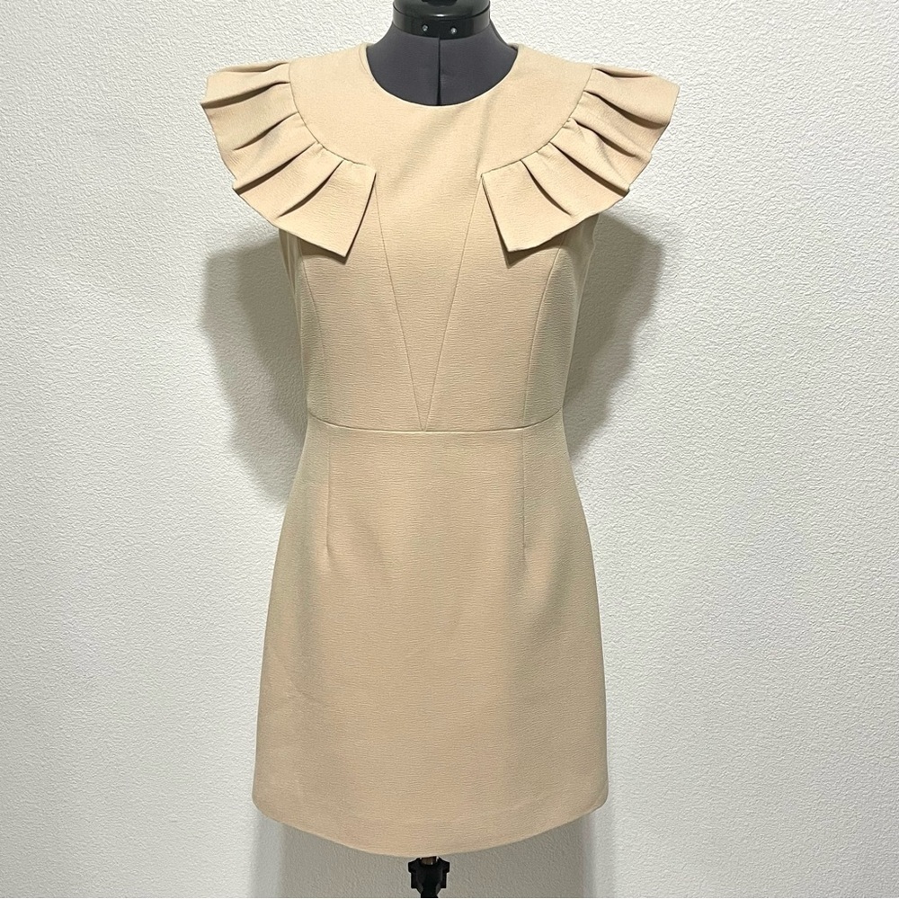 Miu Miu Cream Midi Dress with Ruffle Detail rare authentic
